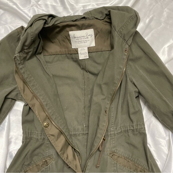 American Rag Cie- Coats & Jackets Below Hip Dark Army Green Jacket with Hood - Picture 5 of 10